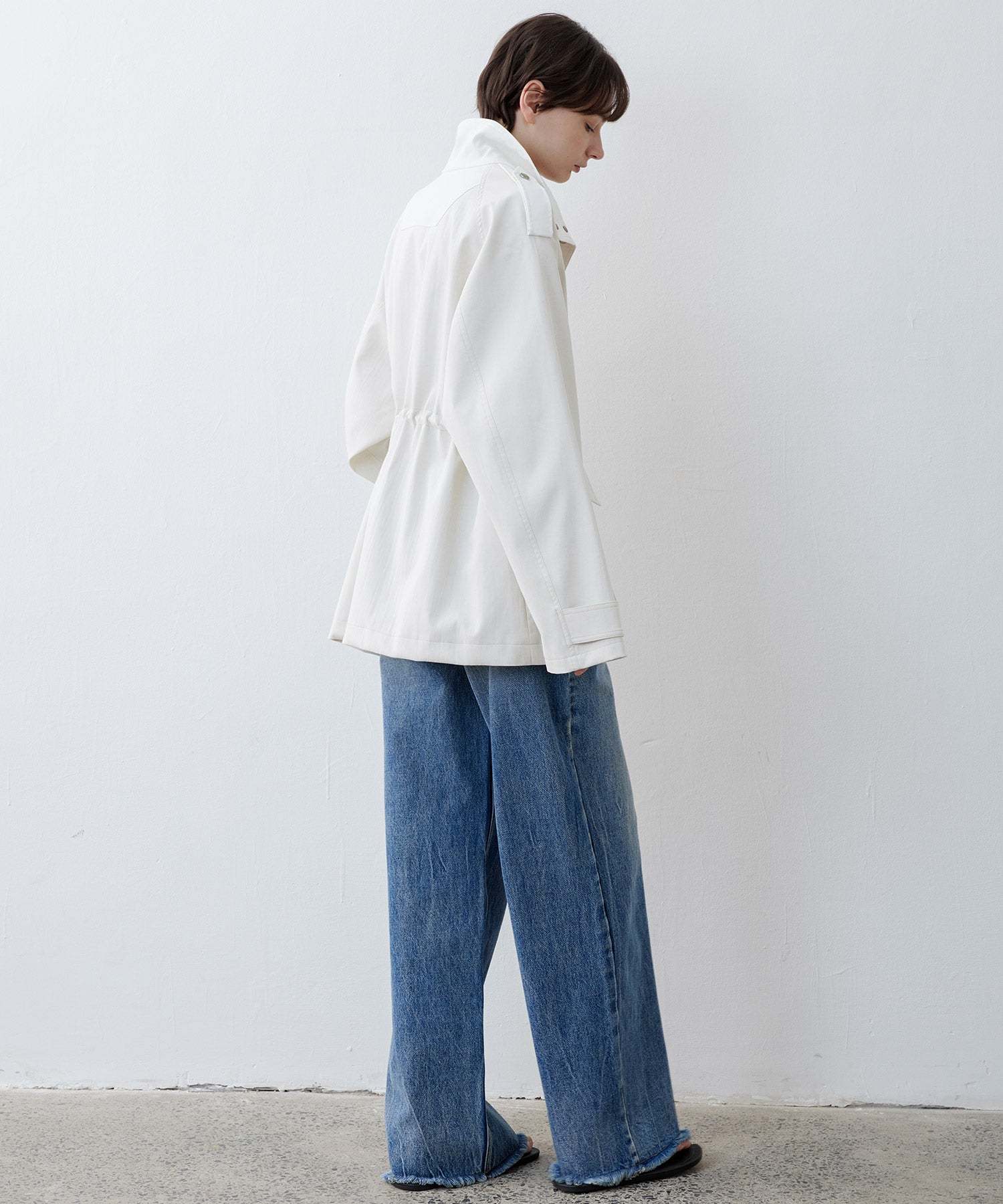 Minimalist White Stand Collar Military Jacket