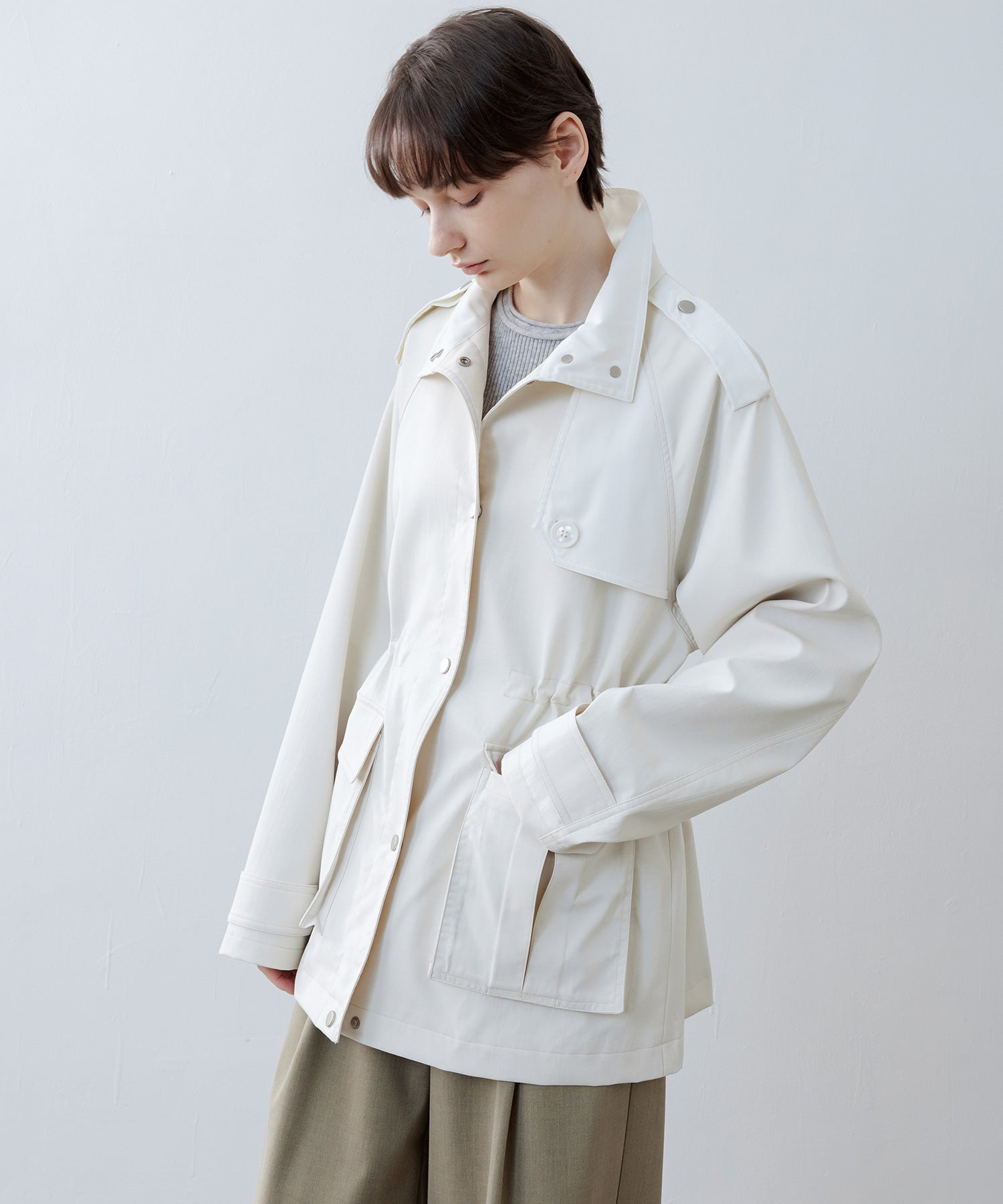 Minimalist White Stand Collar Military Jacket