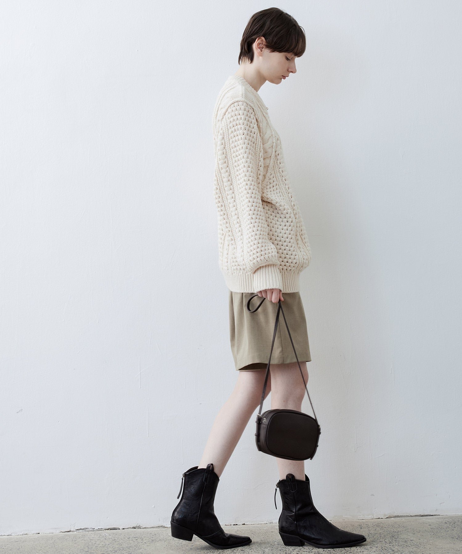 Textured Wool Blend Aran Sweater