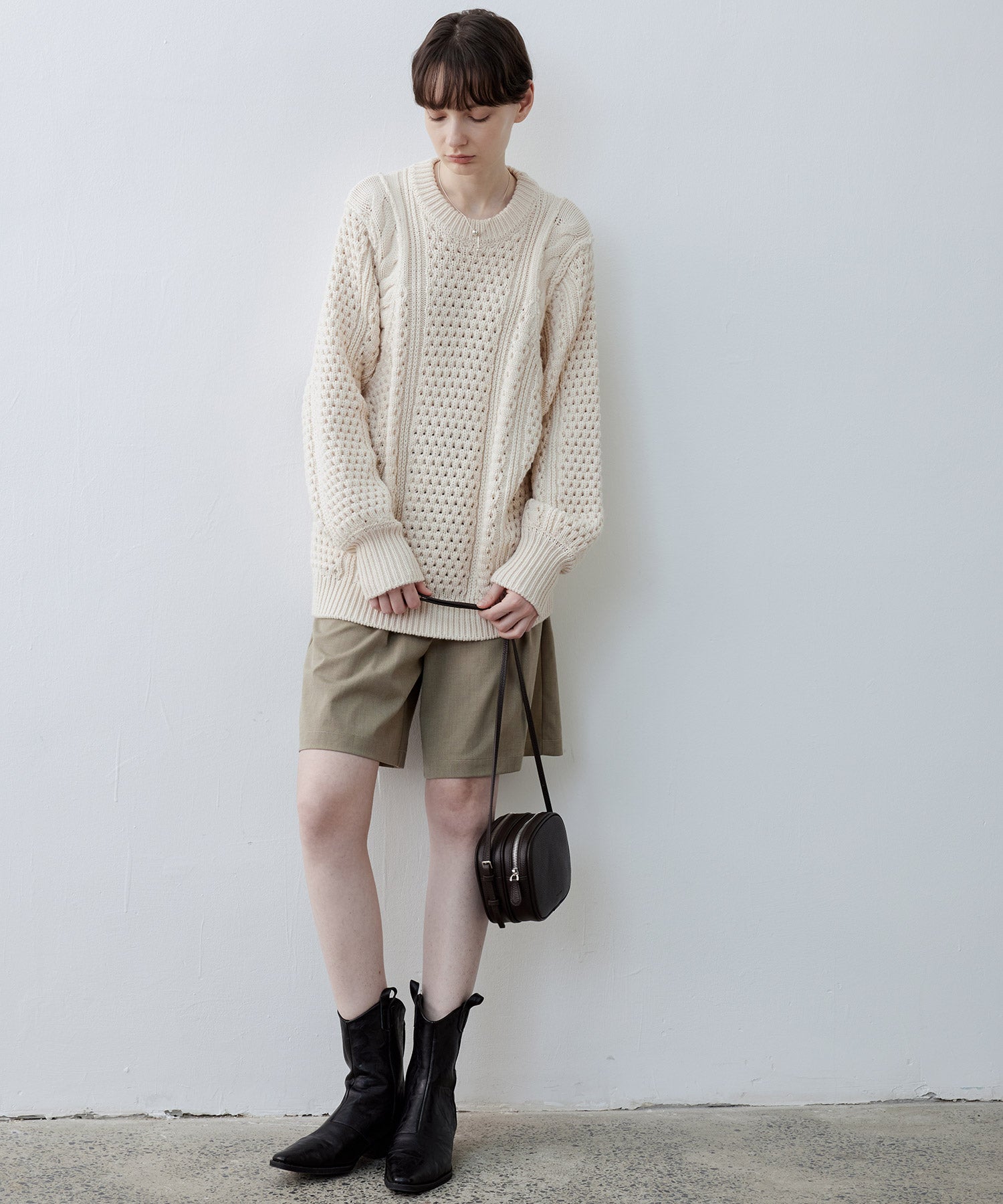 Textured Wool Blend Aran Sweater