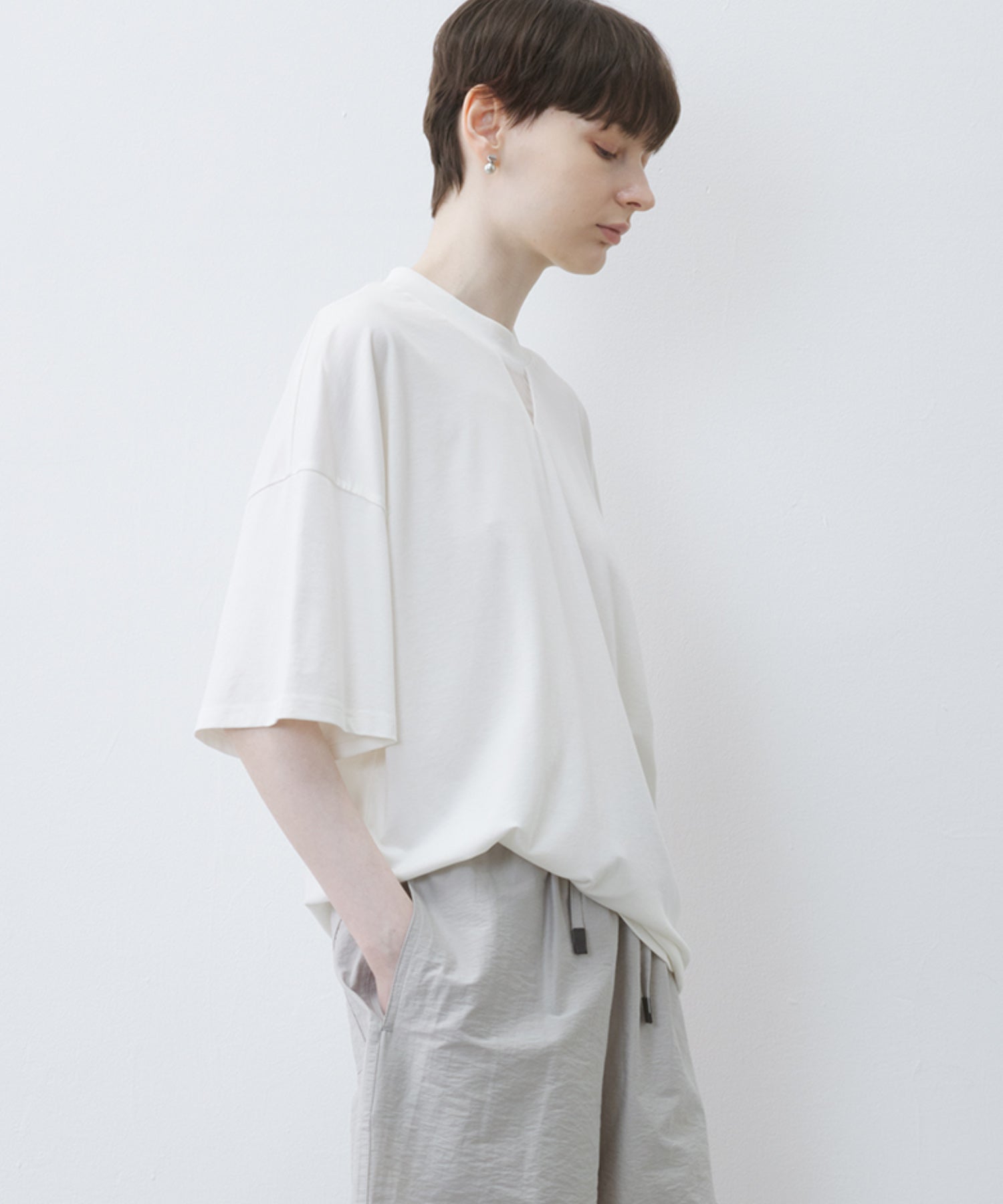 Oversize Contrast Sheer Docking T-Shirt/Tops