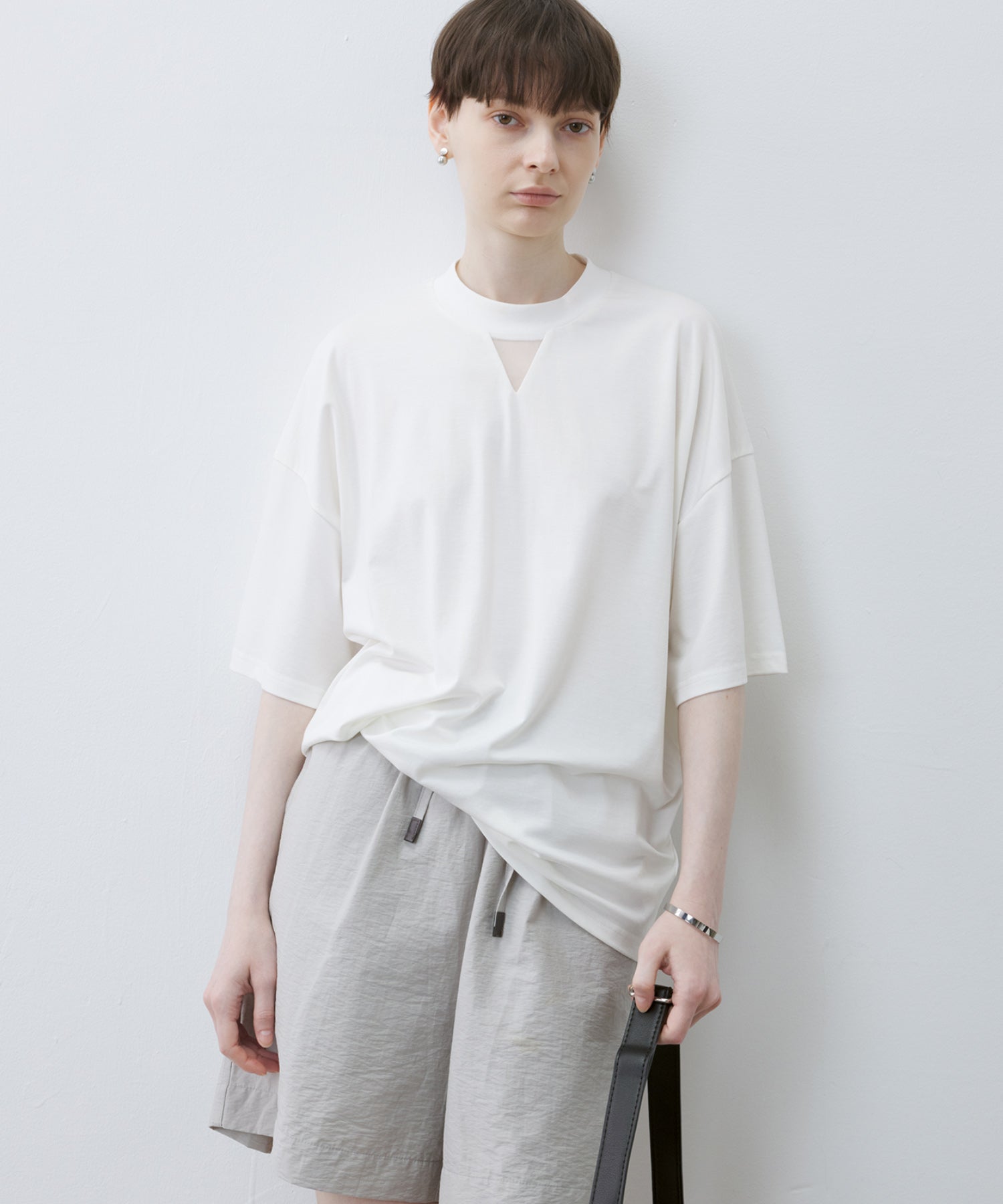 ドッキングダメージTシャツ Oversize Contrast Sheer Docking T-Shirt/Tops