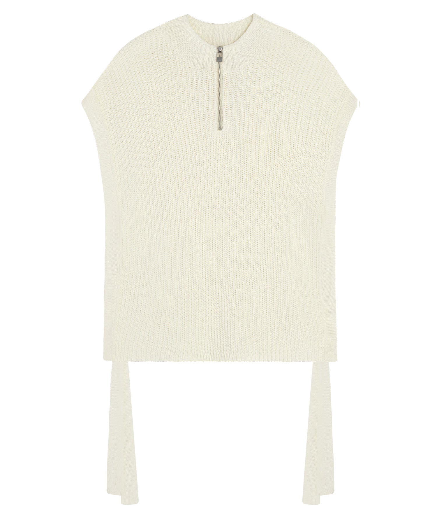 Stand collar high neck half zip up side open knit vest 