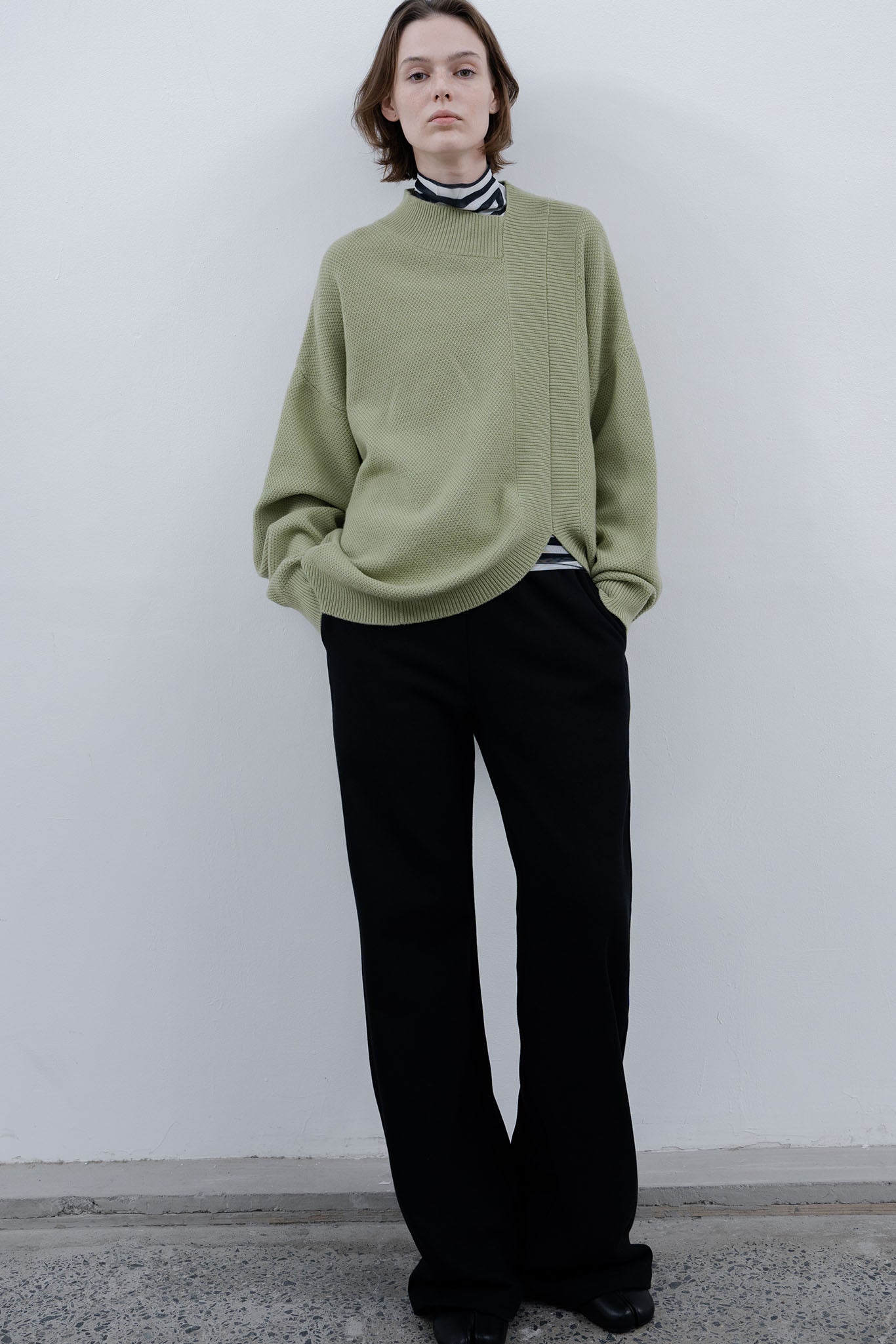 Cotton jersey wide straight pants 