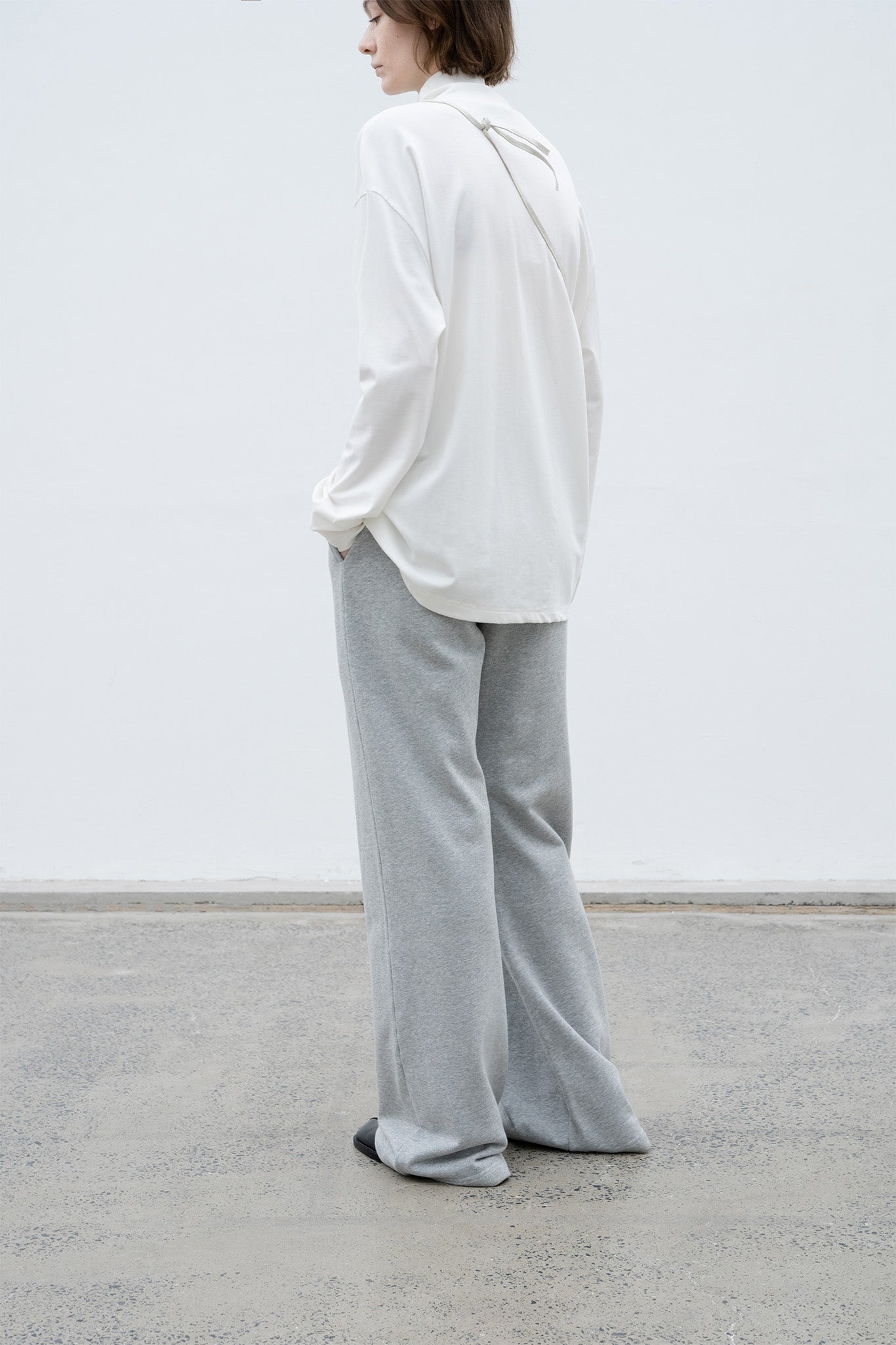 High neck long T-shirt cut-and-sew tops with logo 