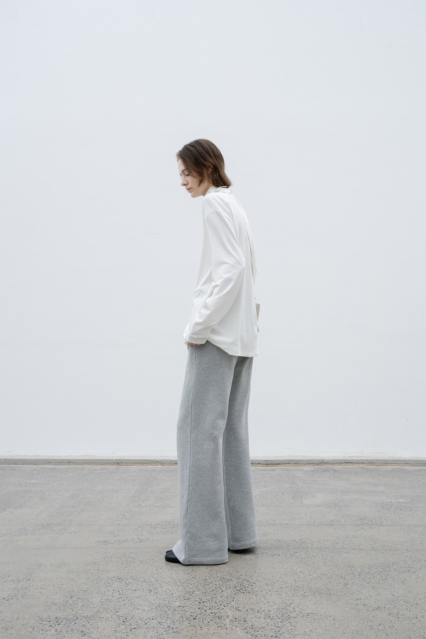 High neck long T-shirt cut-and-sew tops with logo 